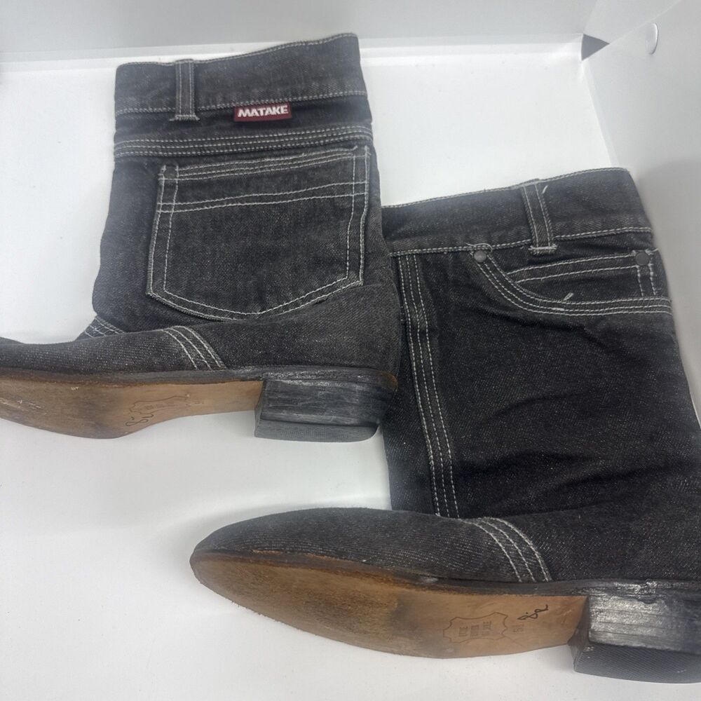 Vintage Matake Black Denim Boots Size 5.5